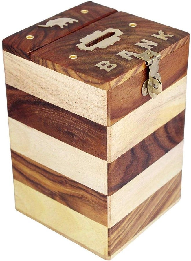 Giftoshopee Wooden Money Bank/Piggy Bank/Coin Box/Money Box/Gift for Kids, Adults (6 x 4 x 4) inches - Image 1